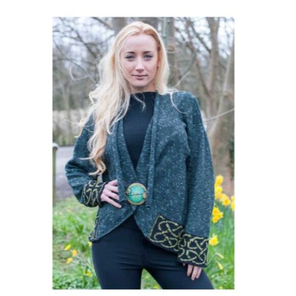 Bill Baber Pine Brora Jacket Open Cardigan Womens One Size Green Celtic Scotland - Picture 2 of 14